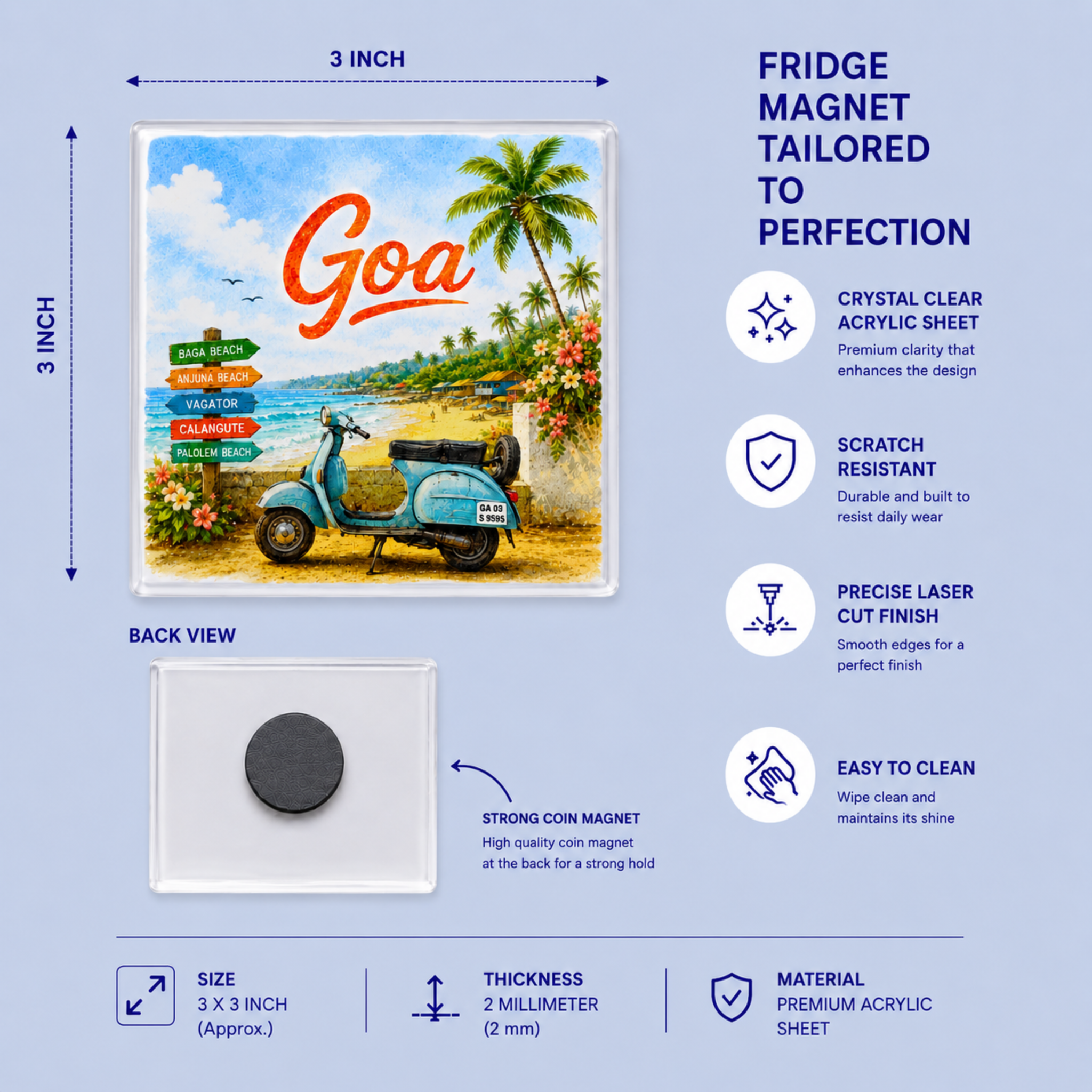 Goa - Square Acrylic Fridge Magnet