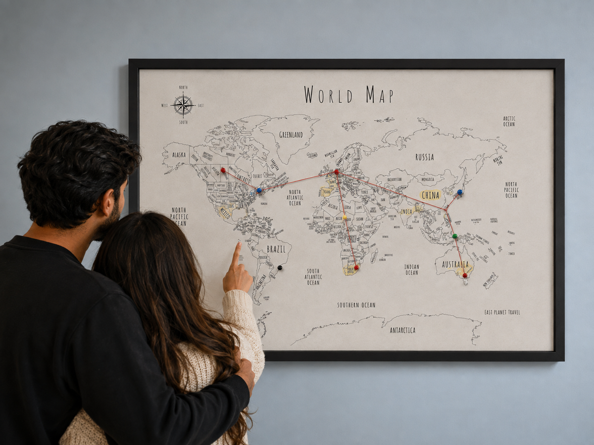 Travel Tracker Push Pin Board